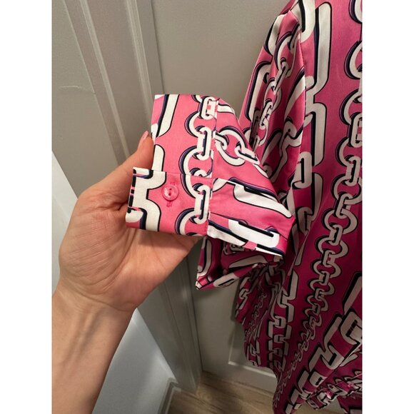Maison d'Amelie Paris Women's Pink Chain Print Long Sleeve Blouse Top Sz XL NWT - Picture 9 of 10